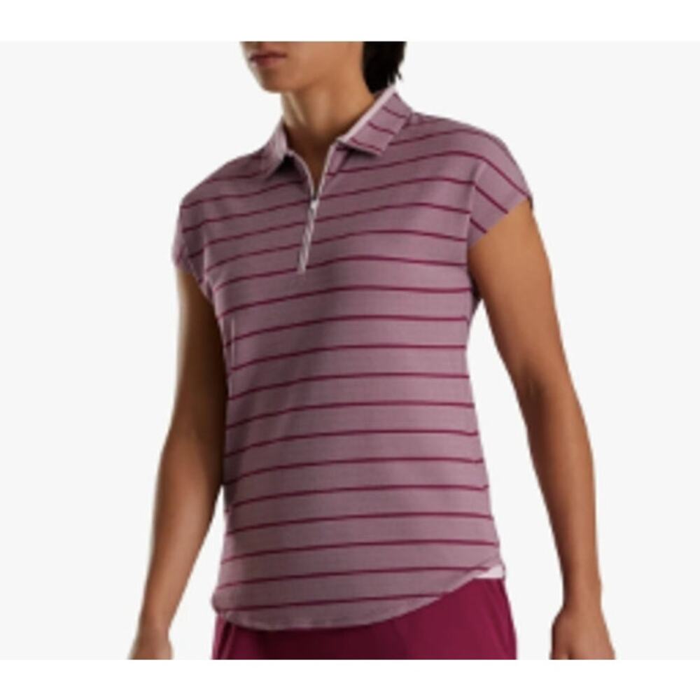 FootJoy WM Phoenix Open Women's Birdseye Stripe Golf Polo Small Pink Berry Fig